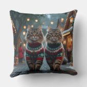 Turkish Angora Cats Christmas Snow Holiday クッション (裏面)