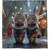 Turkish Angora Cats Christmas Snow Holiday シャワーカーテン (正面)