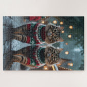 Turkish Angora Cats Christmas Snow Holiday ジグソーパズル (横)