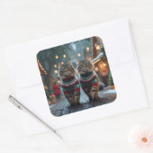 Turkish Angora Cats Christmas Snow Holiday スクエアシール (封筒)