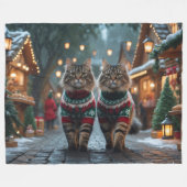 Turkish Angora Cats Christmas Snow Holiday フリースブランケット (正面(横))