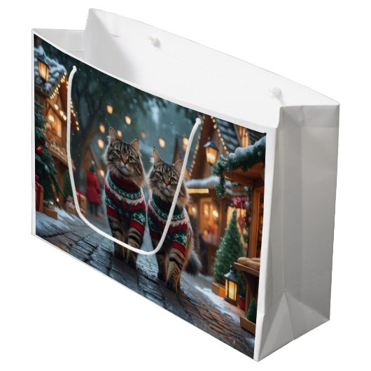Turkish Angora Cats Christmas Snow Holiday ラージペーパーバッグ (正面アングル)