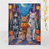 Turkish Angora Cats In Halloween Costumes カード (黄色い花)