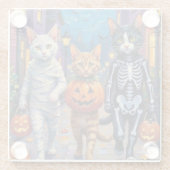 Turkish Angora Cats In Halloween Costumes ガラスコースター (裏面)
