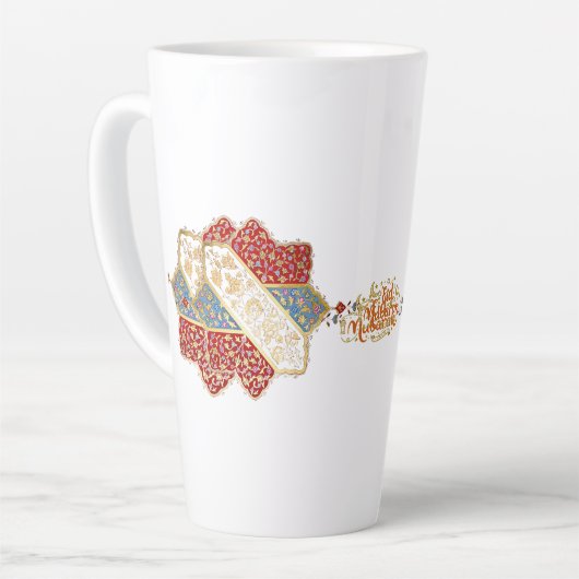 Turkish design elegant Eid Mubarak  カフェラテマグ (左アングル)
