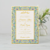 Turkish Geometric Motif Pattern Islamic Wedding 箔招待状 (立ち正面)