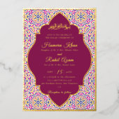 Turkish Geometric Motif Pattern Islamic Wedding 箔招待状 (正面)