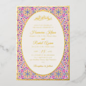 Turkish Geometric Motif Pattern Islamic Wedding 箔招待状 (正面)