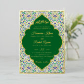 Turkish Geometric Motif Pattern Islamic Wedding  箔招待状 (立ち正面)