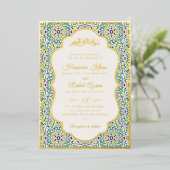 Turkish Geometric Motif Pattern Islamic Wedding 箔招待状 (立ち正面)