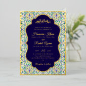 Turkish Geometric Motif Pattern Islamic Wedding 箔招待状 (立ち正面)