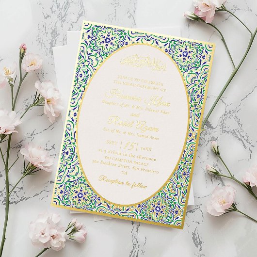 Turkish Geometric Motif Pattern Islamic Wedding 箔招待状