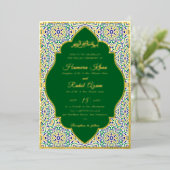 Turkish Geometric Motif Pattern Islamic Wedding 箔招待状 (立ち正面)