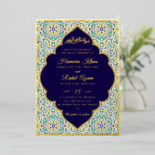 Turkish Geometric Motif Pattern Islamic Wedding  箔招待状 (立ち正面)
