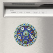 Turkish Iznik Symmetrical Flower Motif Pattern マグネット (インサイチュ (食洗機))
