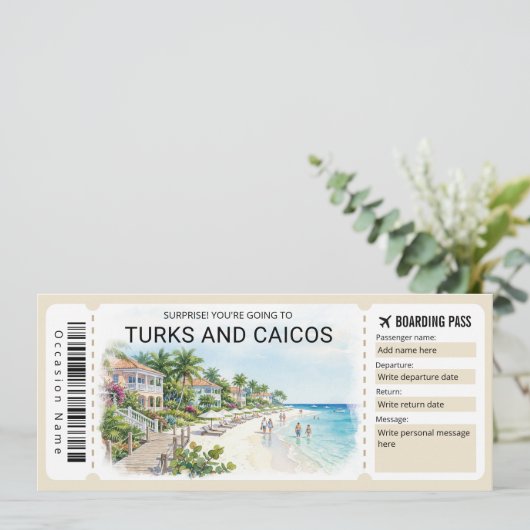 Turks and Caicos Trip Boarding Pass Ticket 招待状 (スタンド正面)