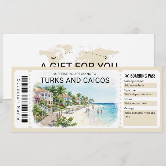 Turks and Caicos Trip Boarding Pass Ticket 招待状 (正面/裏面)