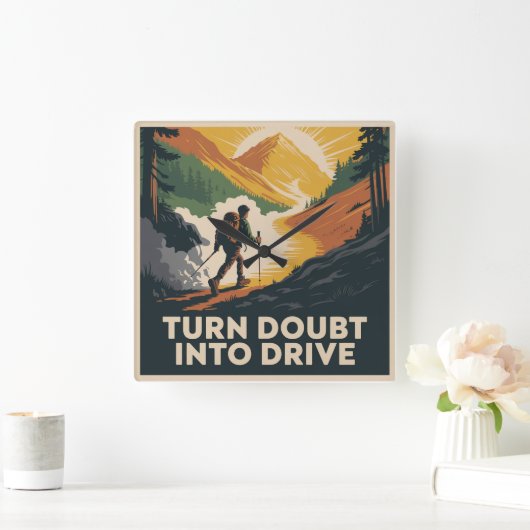 Turn Doubt Into Drive スクエア壁時計 (ホーム)