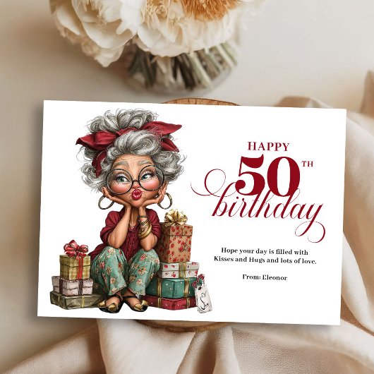 Turning 50 quirky woman fun humorous greeting 招待状