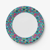 TurqoiseとPink Cubeのパターン ペーパープレート (正面)