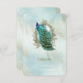 Turqoise Shabby Peacock – テーブル番号カード 招待状 (正面/裏面)