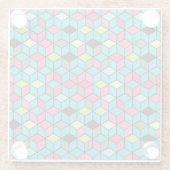 Turqouiseおよびピンクの立方体パターン ガラスコースター (裏面)