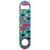 Turqouiseおよびピンクの立方体パターン スピード栓抜き (裏面)