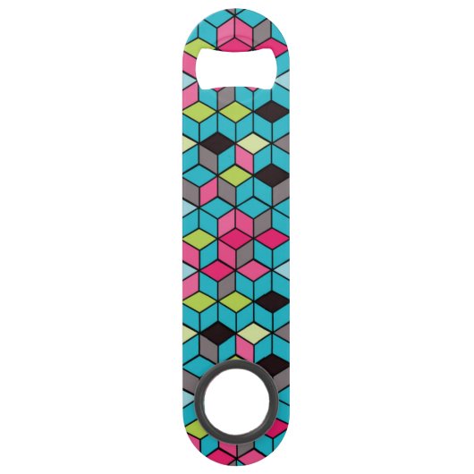 Turqouiseおよびピンクの立方体パターン スピード栓抜き (正面)