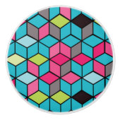Turqouiseおよびピンクの立方体パターン セラミックノブ (正面)