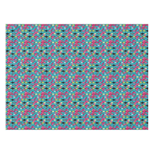 Turqouiseおよびピンクの立方体パターン テーブルクロス (正面(横))