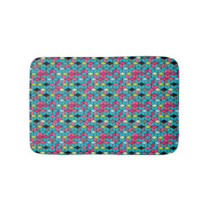 Turqouiseおよびピンクの立方体パターン バスマット