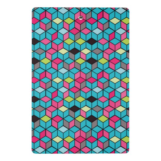 Turqouiseおよびピンクの立方体パターン ミニクリップボード (裏面)