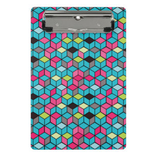 Turqouiseおよびピンクの立方体パターン ミニクリップボード