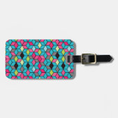 Turqouiseおよびピンクの立方体パターン ラゲッジタグ (正面横)