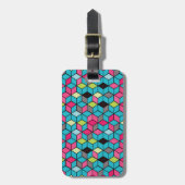 Turqouiseおよびピンクの立方体パターン ラゲッジタグ (正面縦)