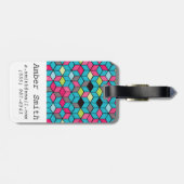 Turqouiseおよびピンクの立方体パターン ラゲッジタグ (裏面横)