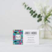 Turqouiseおよびピンクの立方体パターン 名刺 (スタンド正面)