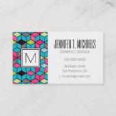 Turqouiseおよびピンクの立方体パターン 名刺 (正面)