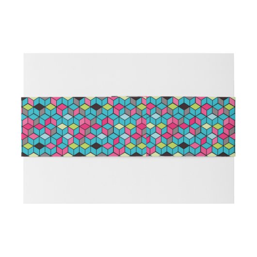 Turqouiseおよびピンクの立方体パターン 招待状ベリーバンド (裏面例)