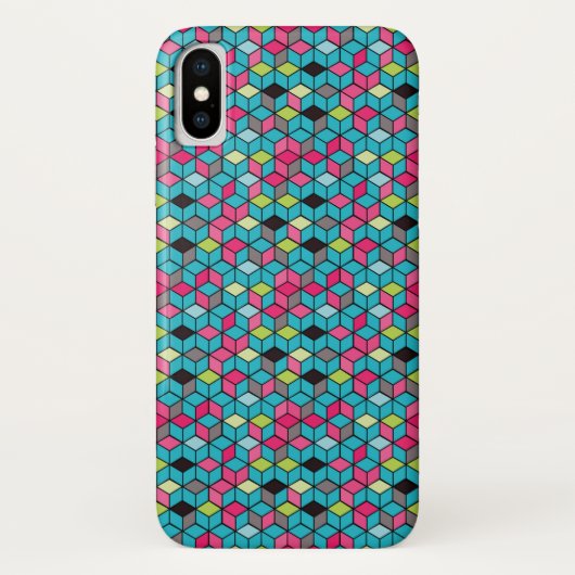 Turqouiseおよびピンクの立方体パターン Case-Mate iPhoneケース (裏面)