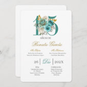 Turqouise floral quinceañera invitation 招待状 (正面/裏面)