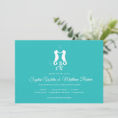 Turquioseのタツノオトシゴのビーチ結婚式の招待状 招待状 (スタンド正面)