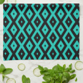 Turquoise and black diamond pattern キッチンタオル (折り畳み)