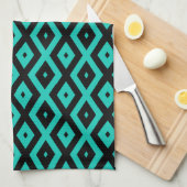 Turquoise and black diamond pattern キッチンタオル (四つ折り)