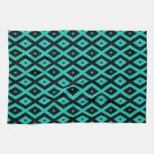 Turquoise and black diamond pattern キッチンタオル (横)