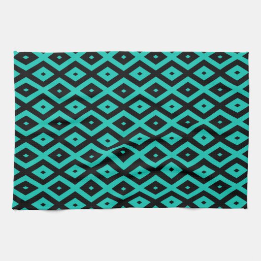 Turquoise and black diamond pattern キッチンタオル (横)