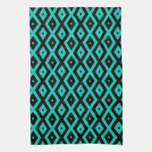 Turquoise and black diamond pattern キッチンタオル (縦)