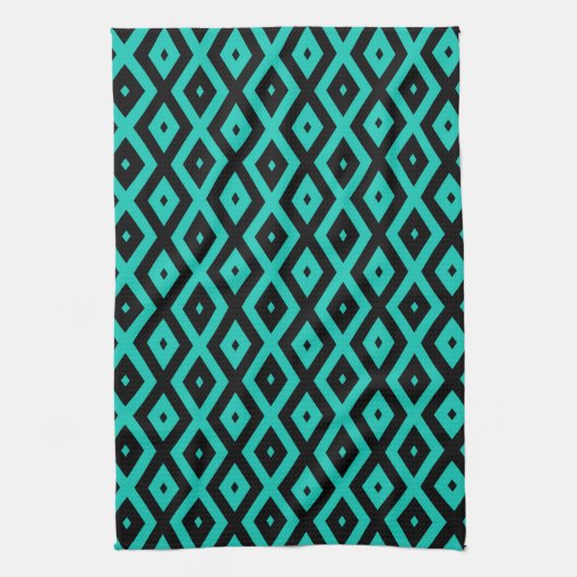 Turquoise and black diamond pattern キッチンタオル (縦)