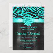 Turquoise and Black Zebra Stripes Sweet Sixteen 招待状 (裏面)