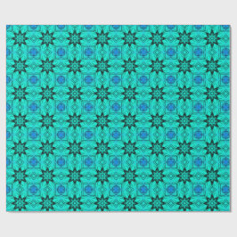 Turquoise and blue Kaleidoscope Fractal Pattern ラッピングペーパー